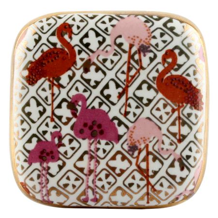 Pink and Gold Flamingo Square Ceramic Dresser Knob